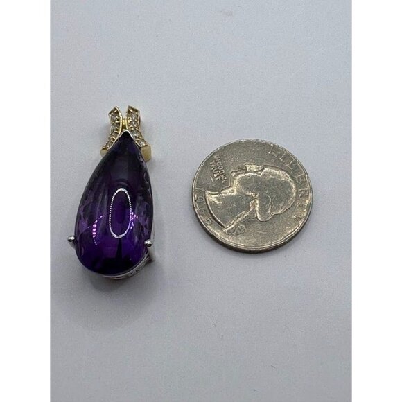 Vintage 14K Diamond and Teardrop Amethyst Pendant in Filigree Setting - Picture 8 of 8